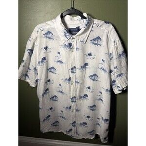 Vineyard Vines Linen Shirt Mens XXL White With Blue Beach Fishing Graphics